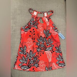 NWT Yonique floral high-neck tankini top, cut-out details adjustable straps W L